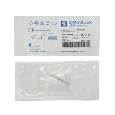 Brasseler 04-C0306 Standard Cylinder Carbide Fluted Bur 1.5mm x 7.5mm x 51mm 6 Flutes 1/EA Brasseler