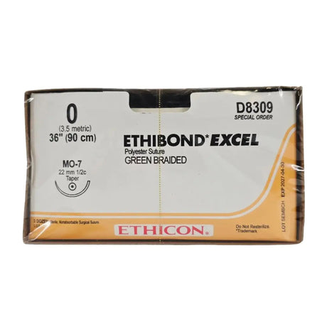 Ethicon D8309 ETHIBOND EXCEL 0 Green 1X36" MO-7 22mm Taper BX/36 Ethicon