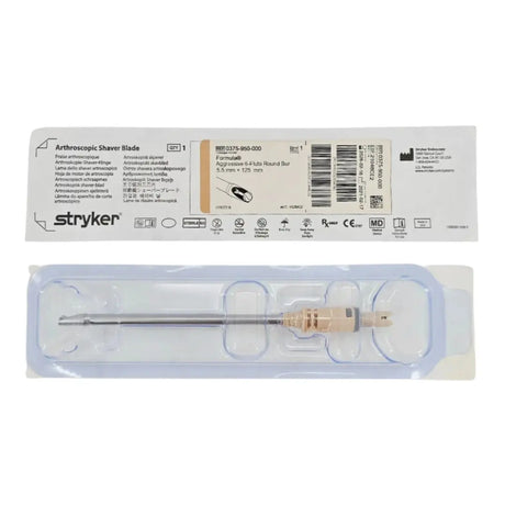 Stryker 0375-950-000 Formula Aggressive 6-Flute Round Bur Arthroscopic Shaver Blade 5.5mm x 125mm 1/EA Stryker