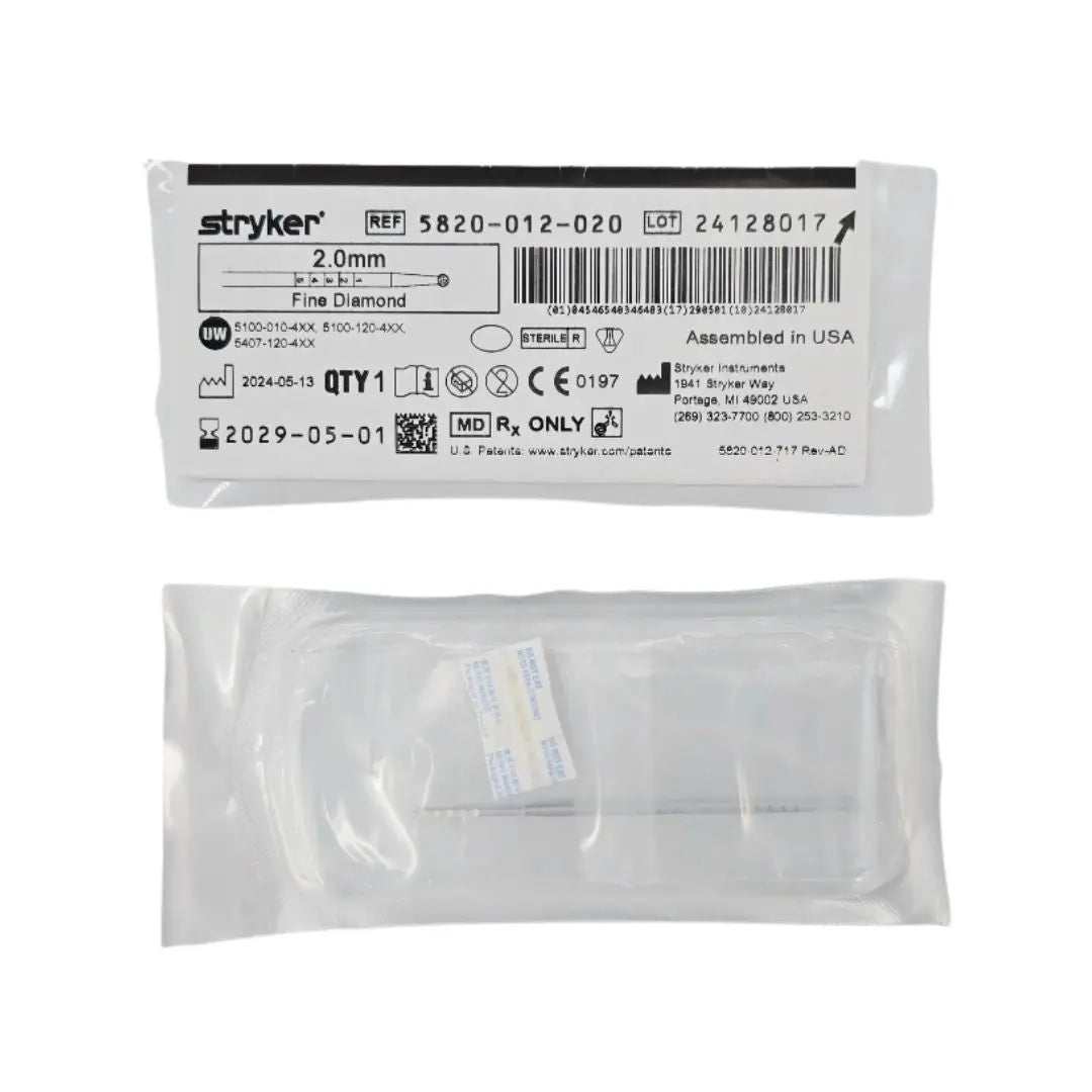 Stryker 5820-012-020 Elite Round Fine Diamond Bur 2.0mm 1/EA Stryker