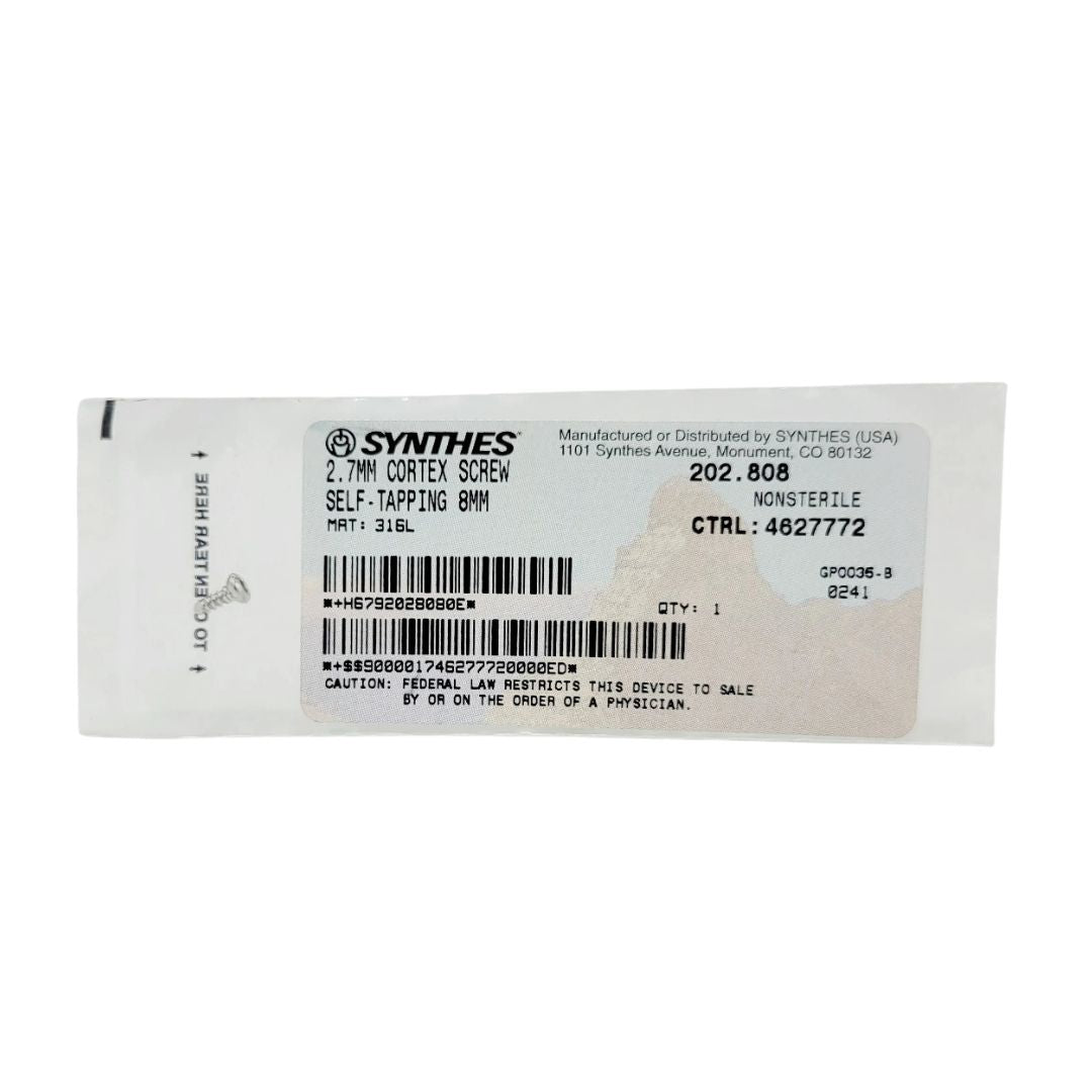 Synthes 202.808 2.7mm Cortex Screw Self Tapping 8mm