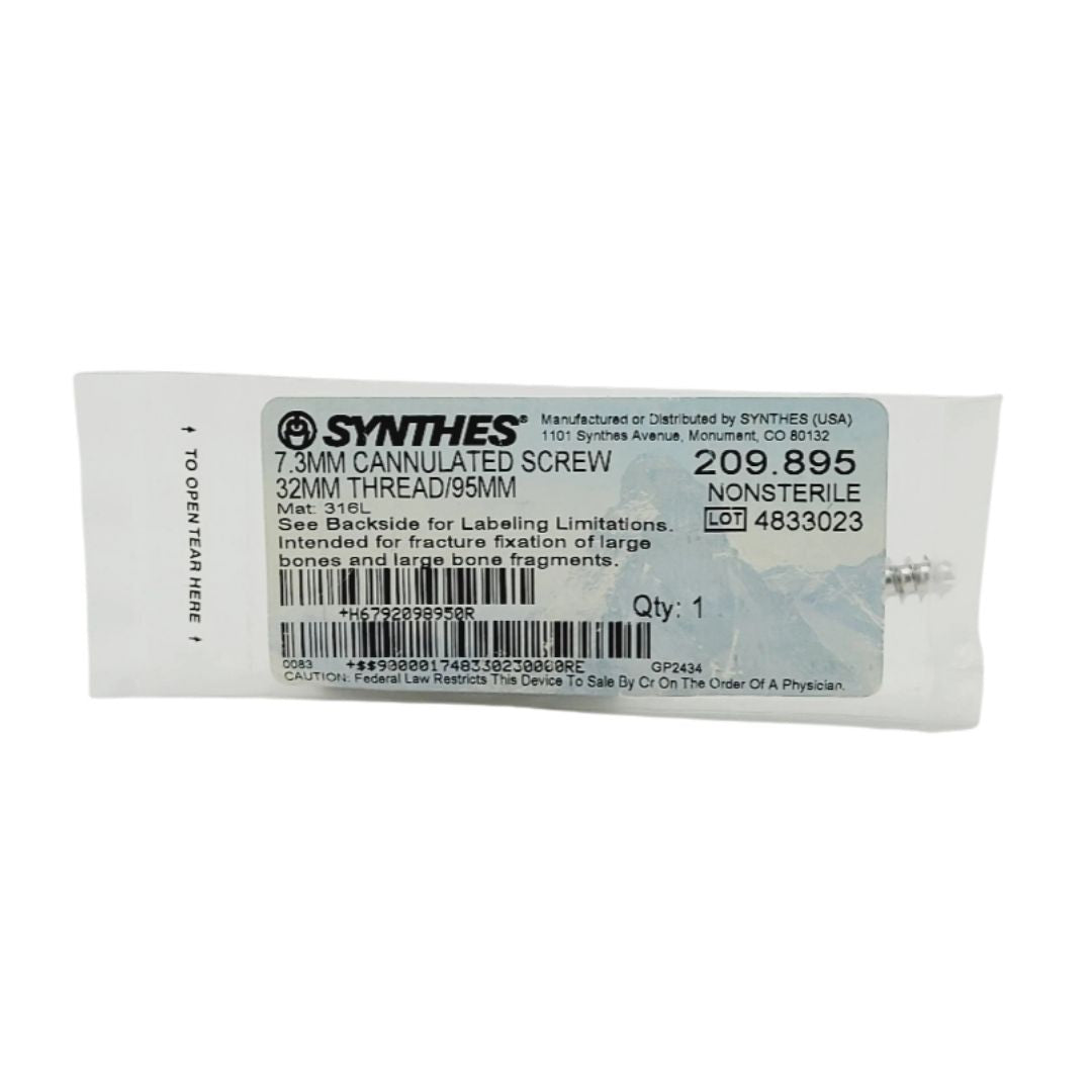 Synthes 209.895 7.3mm Cannulated Screw 32mm Thread/95mm