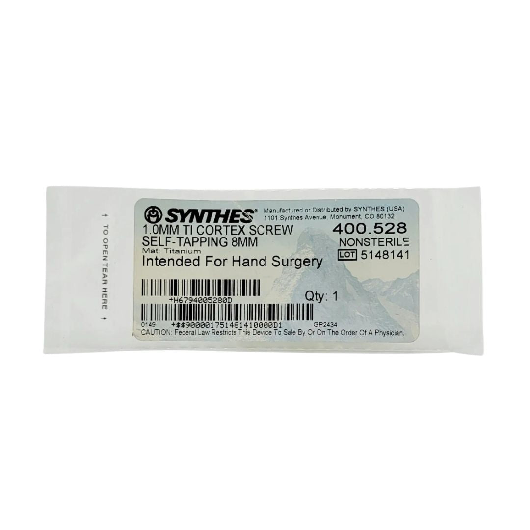 Synthes 400.528 1.0MM TI Cortex Screw Self Tapping 8MM