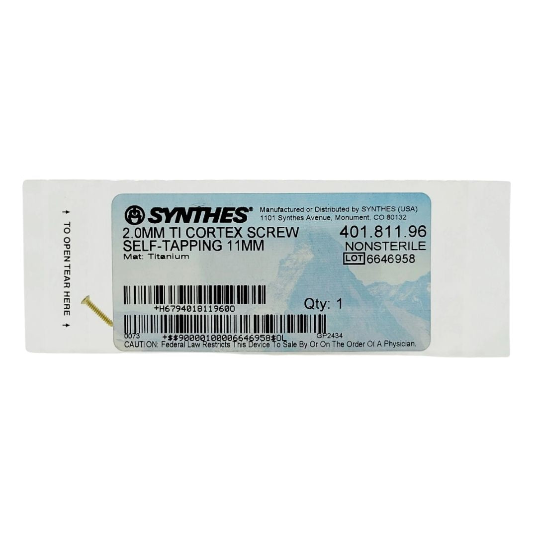 Synthes 401.811.96 2.0MM TI Cortex Screw Self Tapping 11MM