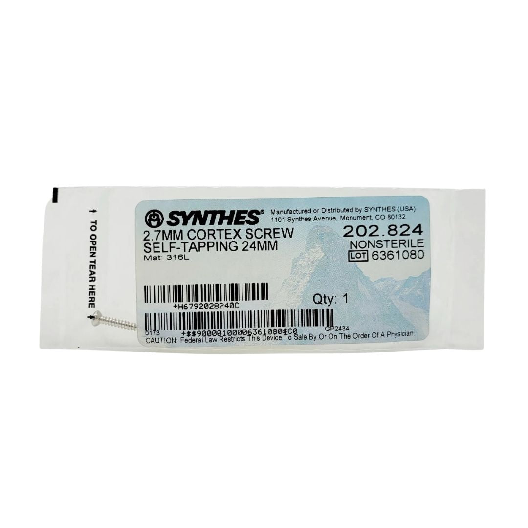 Synthes 202.824 2.7mm Cortex Screw Self-Tapping 24mm Orthopedic Hardware