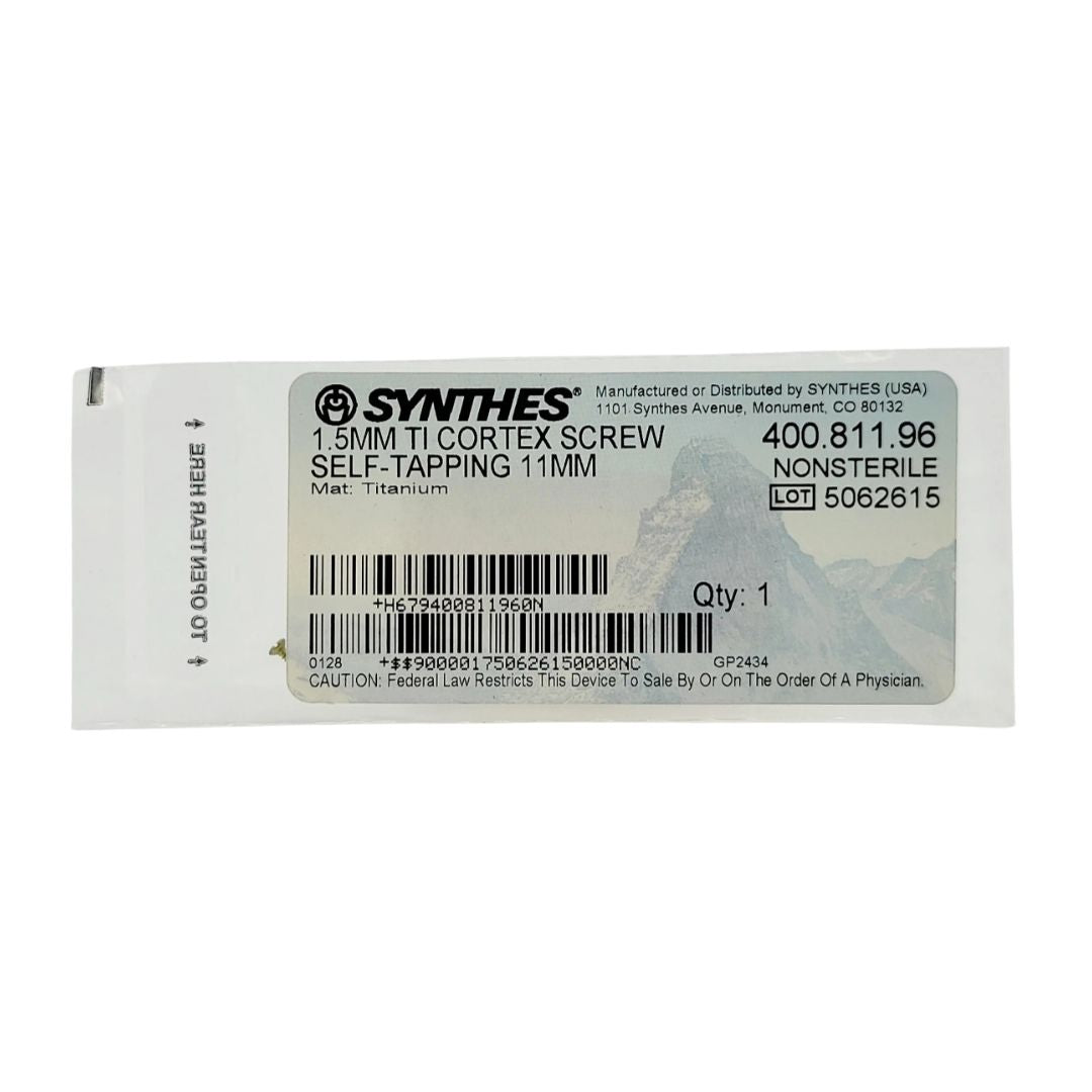 Synthes 400.811.96 1.5MM TI Cortex Screw Self Tapping 11MM