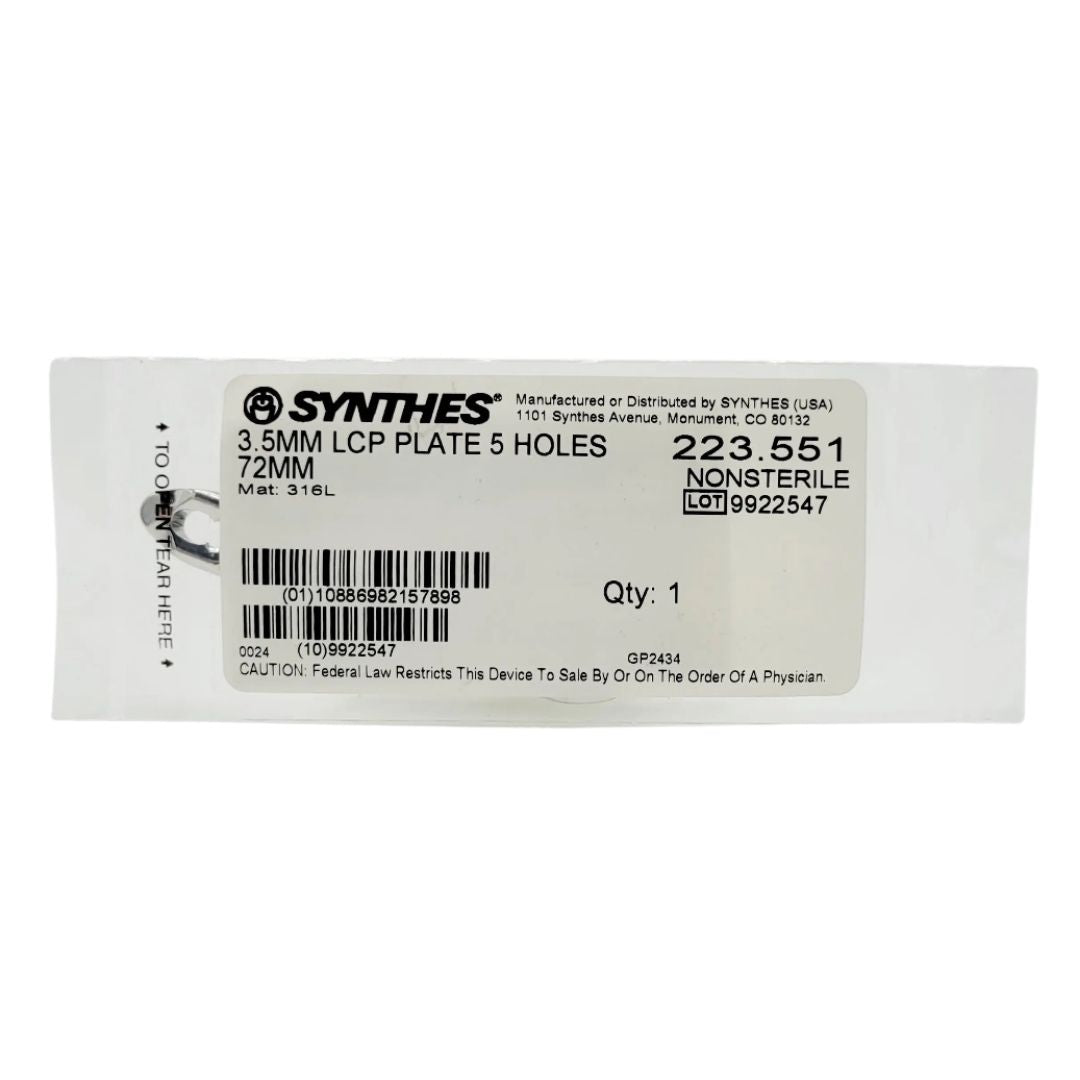 Synthes 223.551 3.5mm LCP plate 5 holes 72mm orthopedic hardware