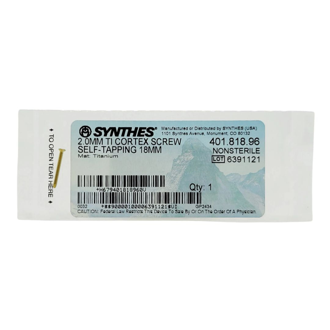 Synthes 401.818.96 2.0MM TI Cortex Screw Self Tapping 18MM