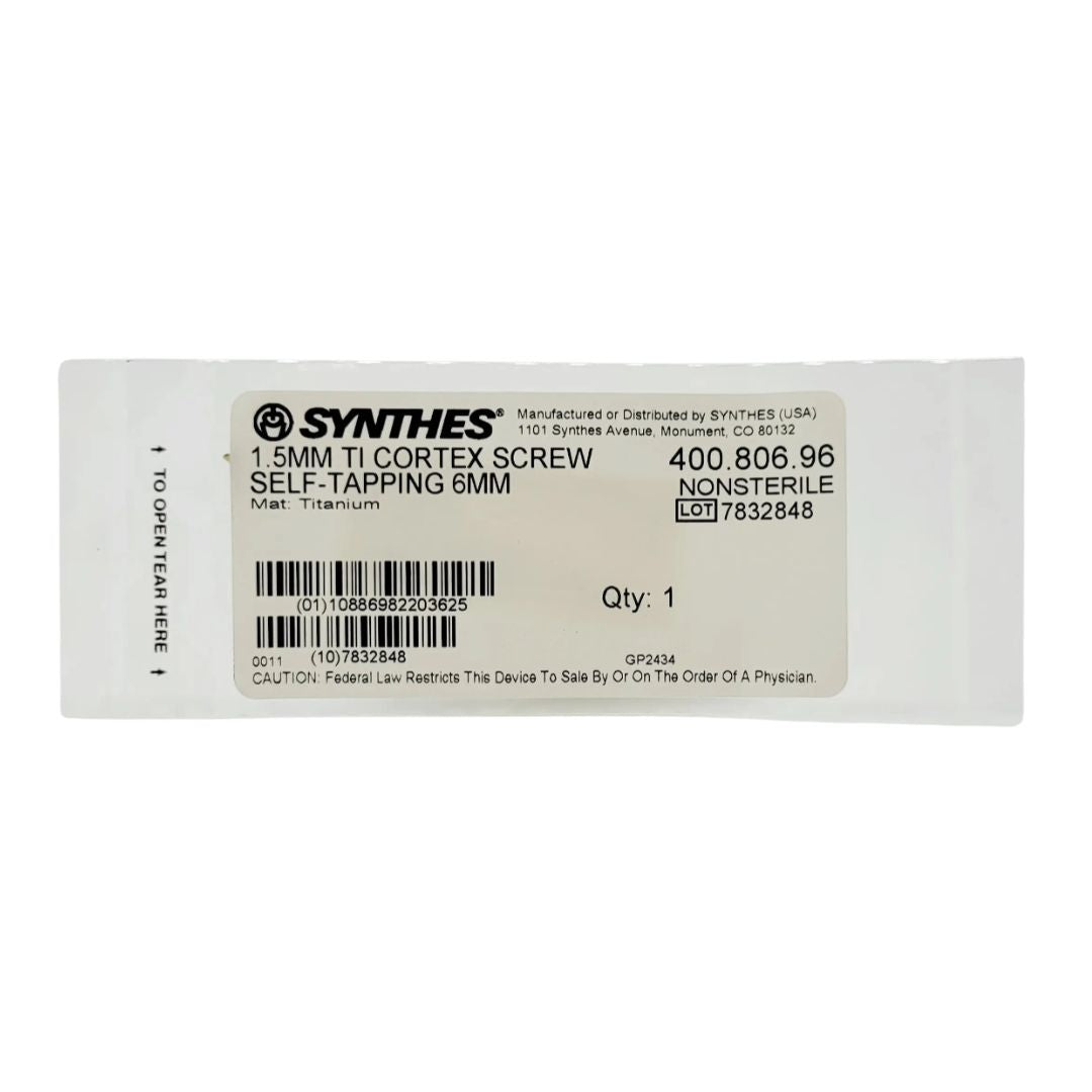 Synthes 400.806.96 1.5mm Ti Cortex Screw Self-Tapping 6mm Orthopedic Hardware