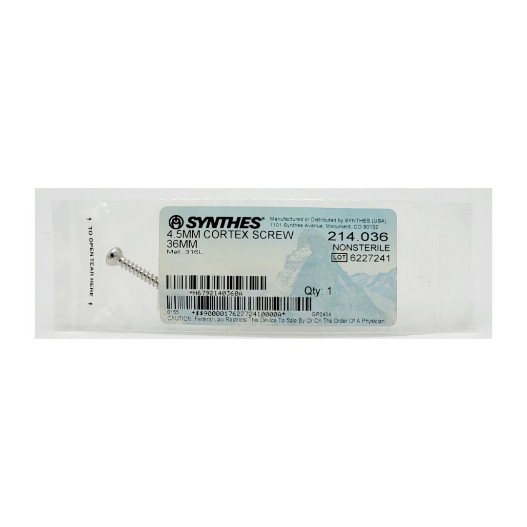 Synthes 214.036 Cortex Screw 4.5mm x 36mm 1/EA