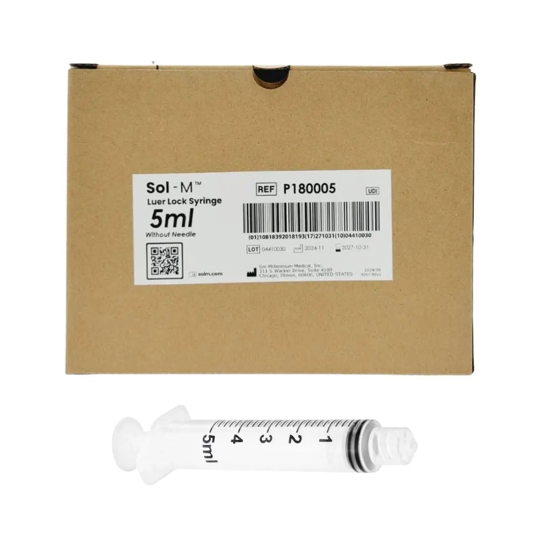 Sol-Millennium P180005 5ml Luer Lock Syringes w/o Needle 100/Box Sol-Millennium