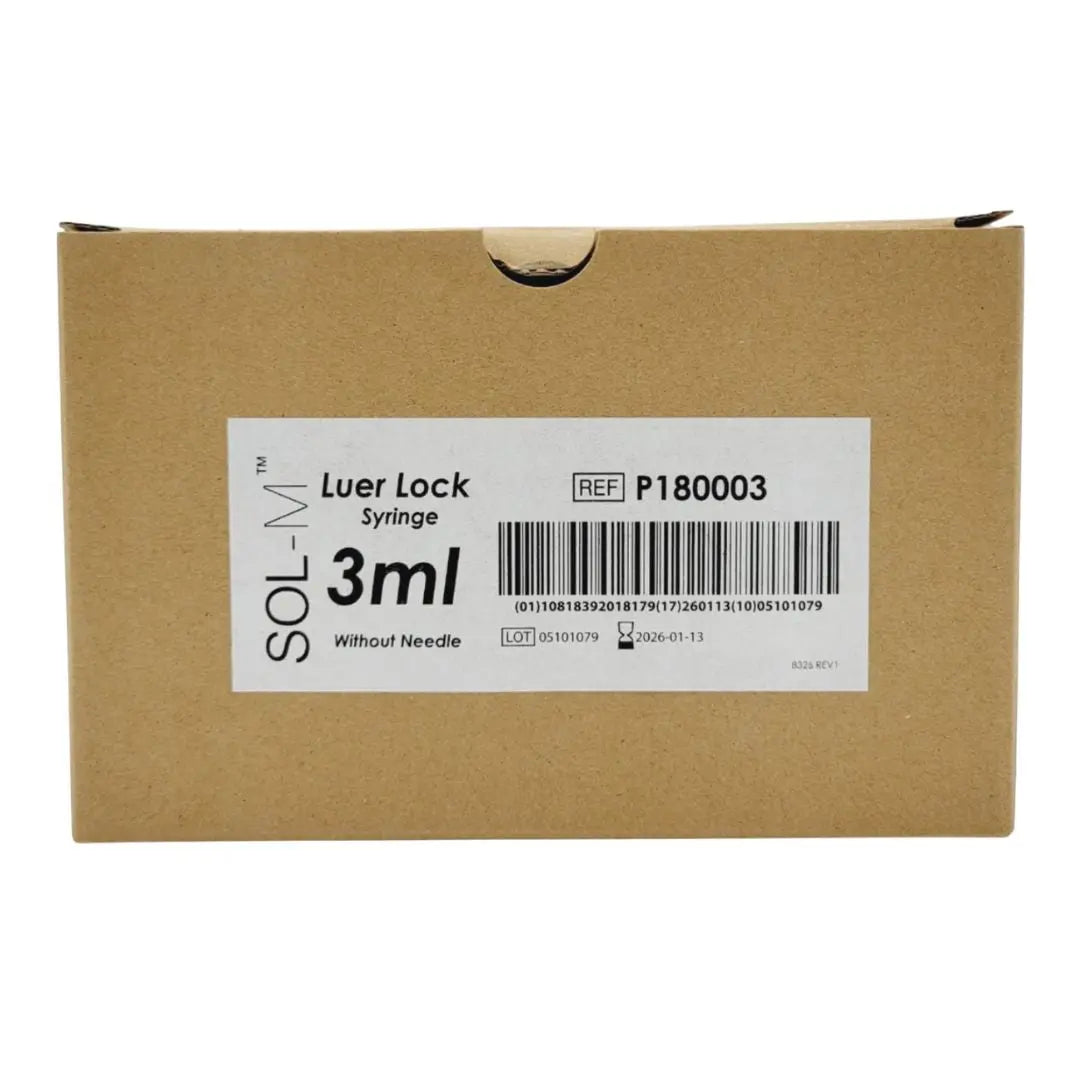 Sol-Millennium P180003 3ml Luer Lock Syringes w/o Needle 100/Box Sol-Millennium
