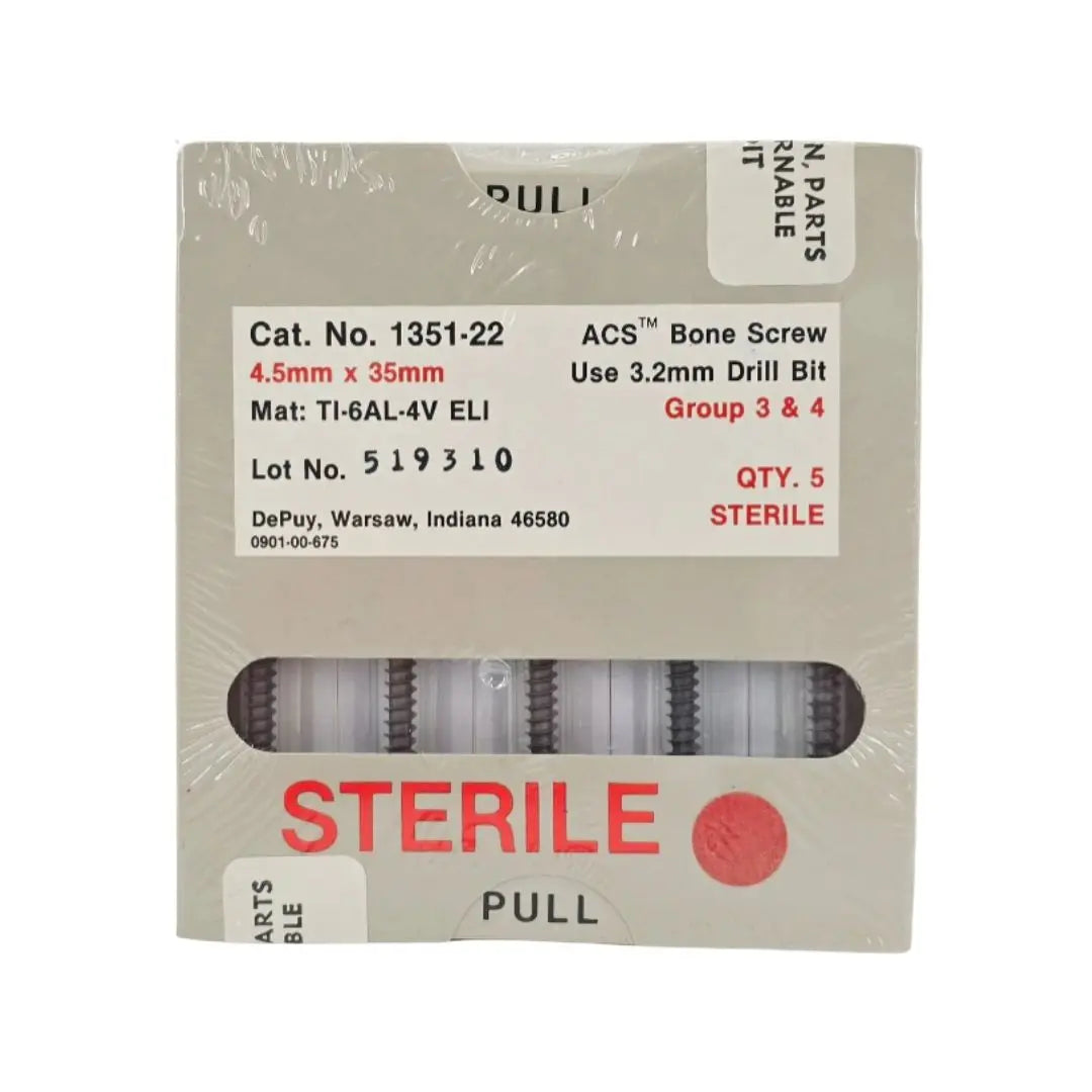 DePuy 1351-22 ACS Bone Screw 4.5mm x 35mm Titanium Orthopedic 5/PK ...