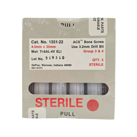 DePuy 1351-22 ACS Bone Screw 4.5mm x 35mm Titanium Orthopedic 5/PK DePuy