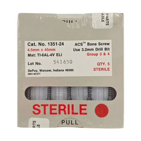 DePuy 1351-24 ACS Bone Screw 4.5mm x 45mm Titanium Orthopedic 5/PK DePuy