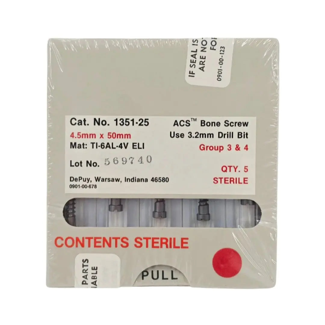 DePuy 1351-25 ACS Bone Screw 4.5mm x 50mm Titanium Orthopedic 5/PK ...