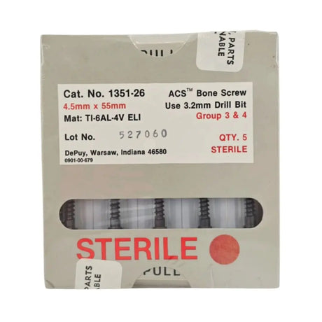 DePuy 1351-26 ACS Bone Screw 4.5mm x 55mm Titanium Orthopedic 5/PK DePuy