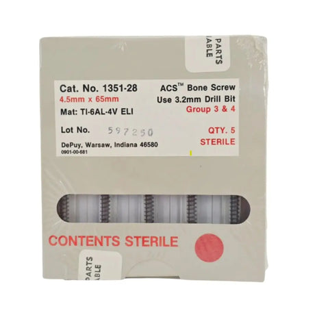 DePuy 1351-28 ACS Bone Screw 4.5mm x 65mm Titanium Orthopedic 5/PK DePuy