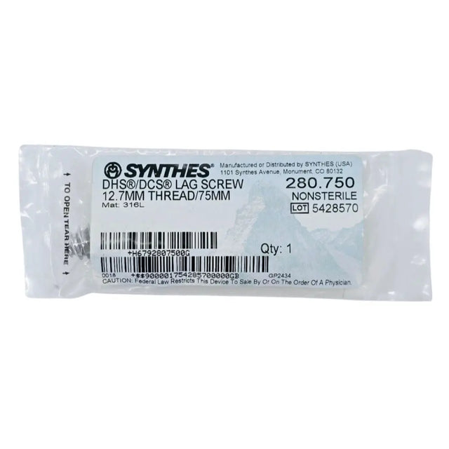 Synthes 280.750 DHS/DCS Lag Screw 12.7mm Thread/75mm Synthes