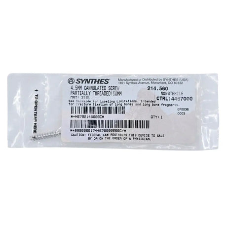 Synthes 214.560 4.5mm Cannulated Screw Partially Threaded/60mm Synthes