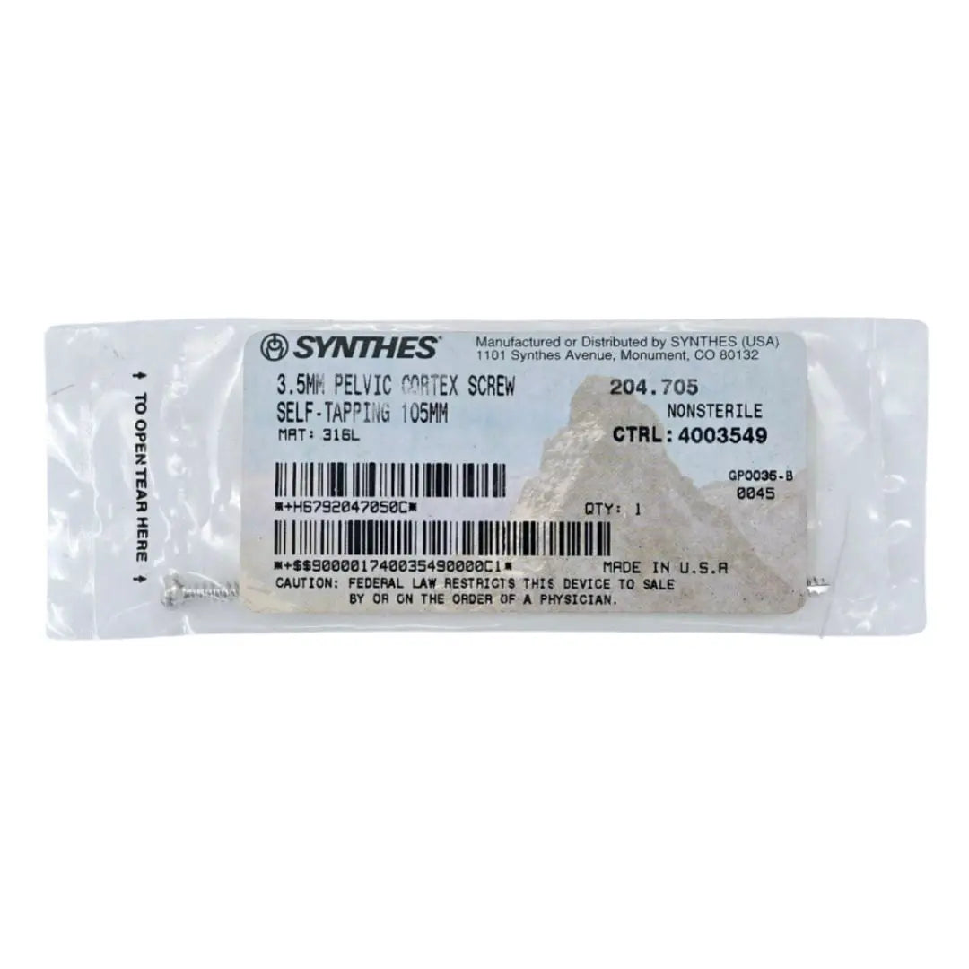 Synthes 204.705 3.5mm Pelvic Cortex Screw Self-Tapping 105mm Synthes