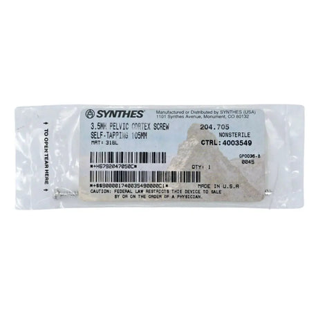 Synthes 204.705 3.5mm Pelvic Cortex Screw Self-Tapping 105mm Synthes