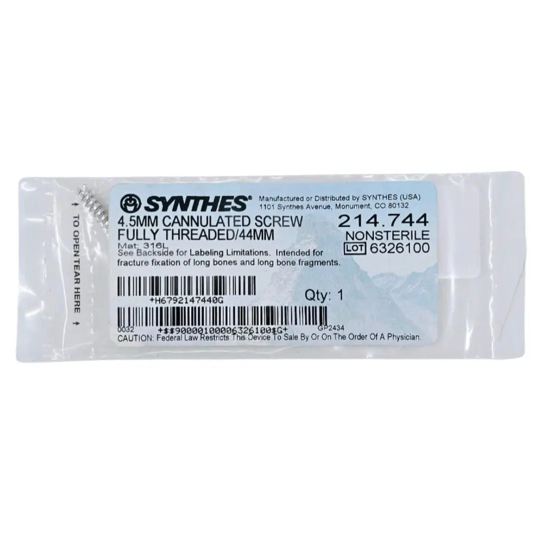 Synthes 214.744 4.5mm Cannulated Screw Fully Threaded/44mm Synthes
