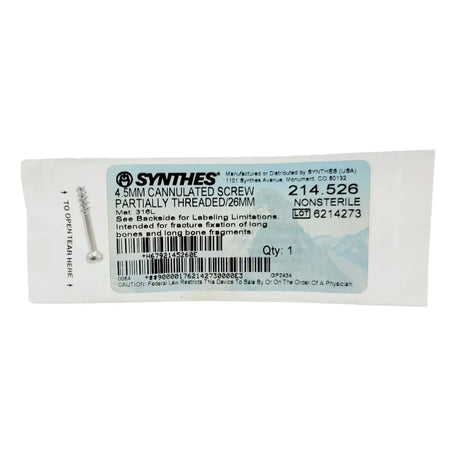 Synthes 214.526 4.5MM Cannulated Screw Partially Threaded /26MM Synthes