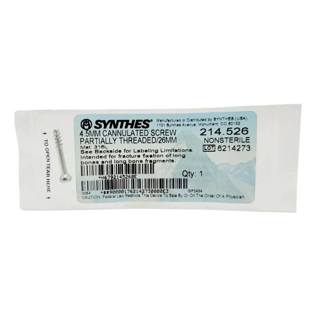 Synthes 214.526 4.5MM Cannulated Screw Partially Threaded /26MM Synthes