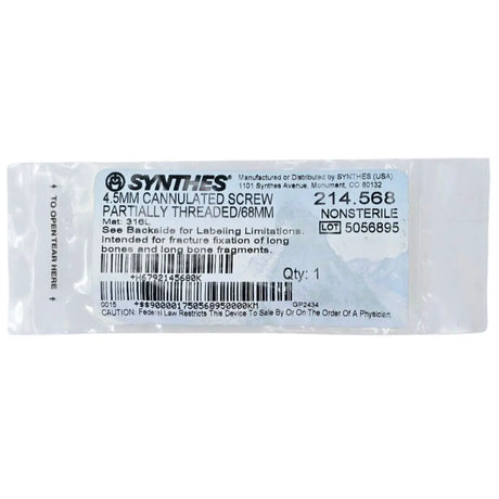 Synthes 214.568 4.5mm Cannulated Screw Partially Threaded/68mm Synthes