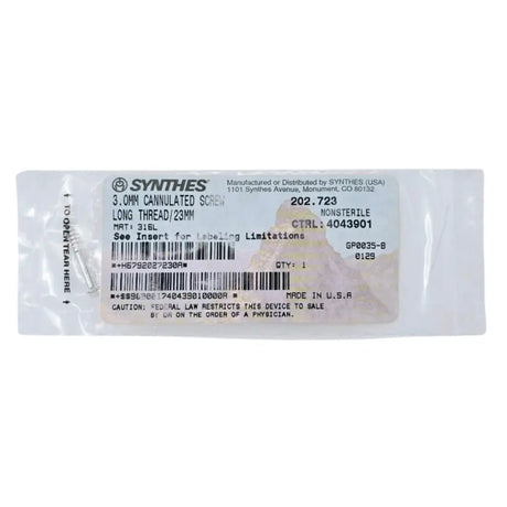 Synthes 202.723 3.0mm Cannulated Screw Long Thread/23mm Synthes
