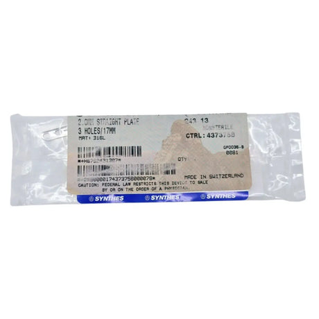 Synthes 243.13 2.0mm Straight Plate 3 Holes/17mm Synthes