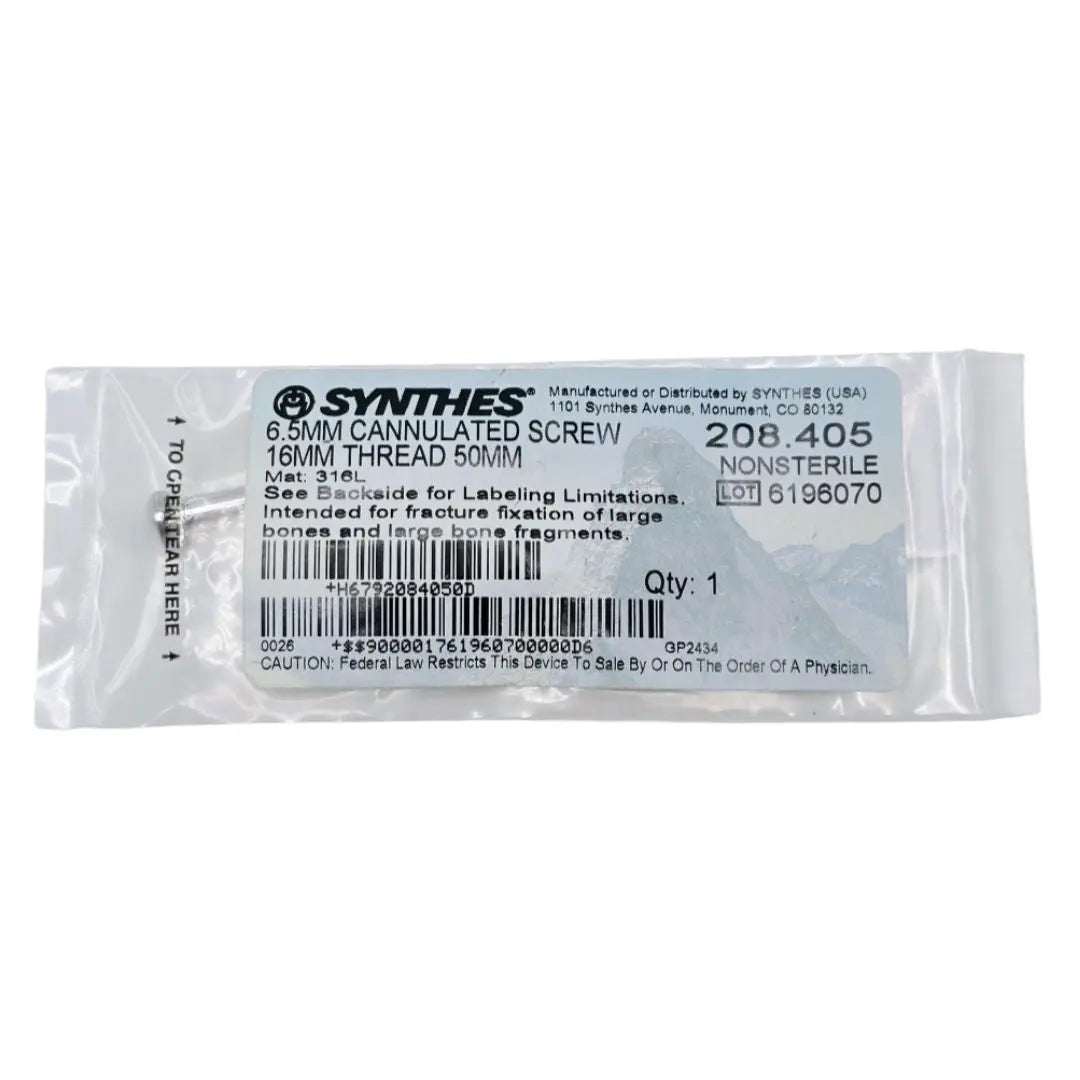 Synthes 208.405 6.5mm Cannulated Screw 16mm Thread 50mm Synthes