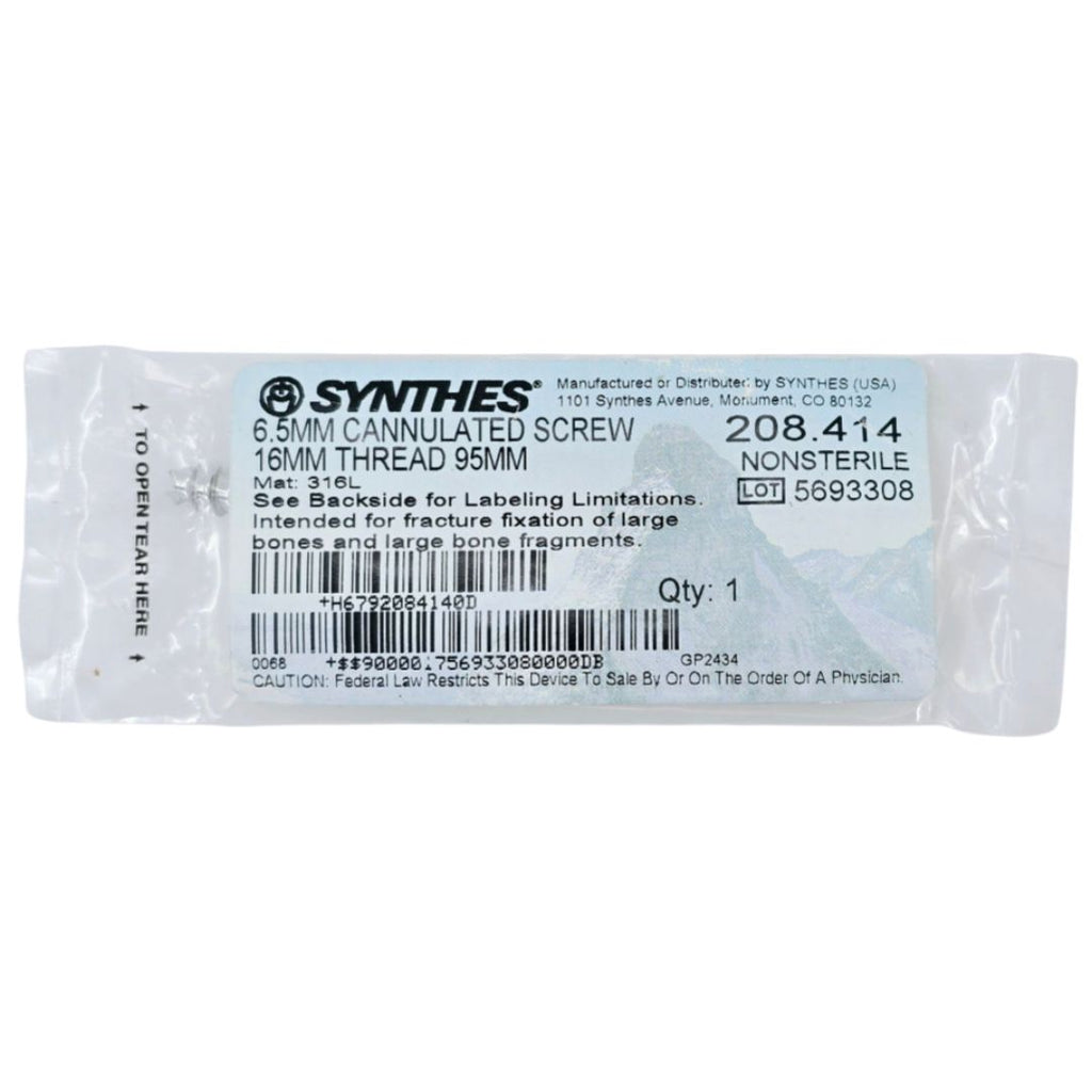 Synthes 208.414 6.5mm Cannulated Screw 16mm Thread/95mm