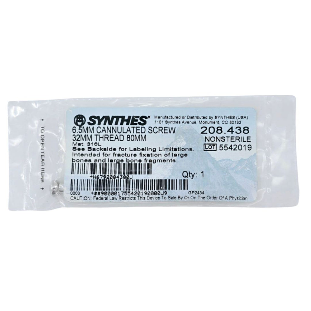 Synthes 208.438 6.5mm Cannulated Screw 32mm Thread 80mm