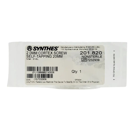 Synthes 201.820 2.0mm Cortex Screw Self-Tapping 20mm Synthes