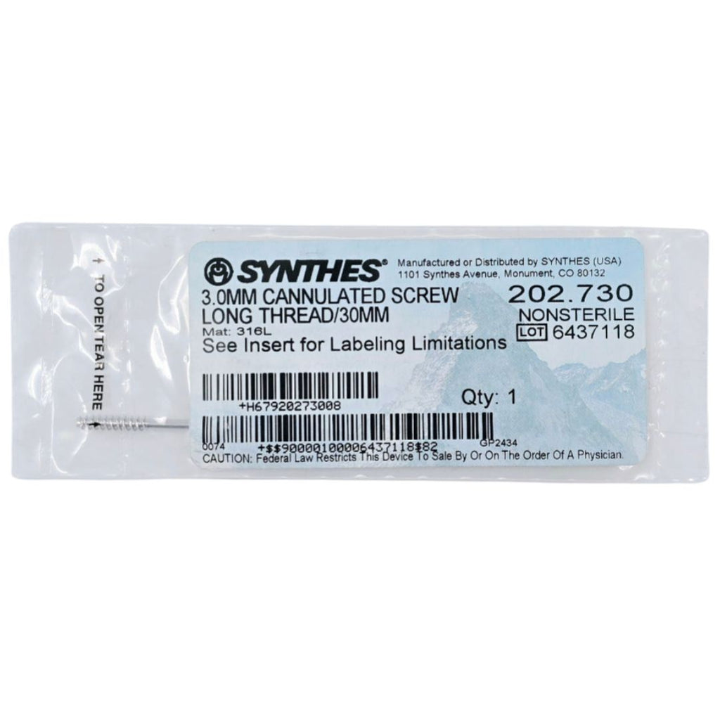 Synthes 202.730 3.0mm Cannulated Screw Long Thread/30mm