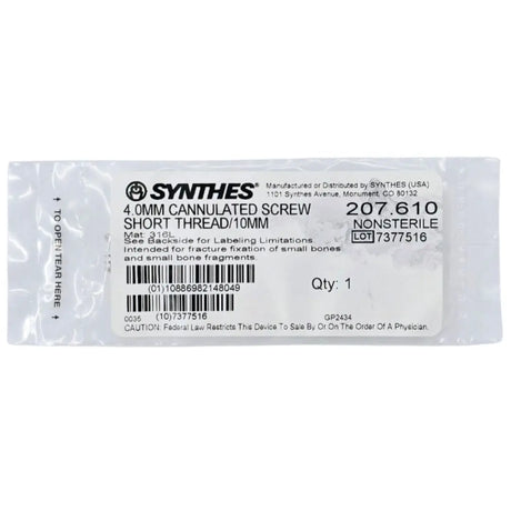 Synthes 207.610 4.0mm Cannulated Screw Short Thread/10mm Synthes