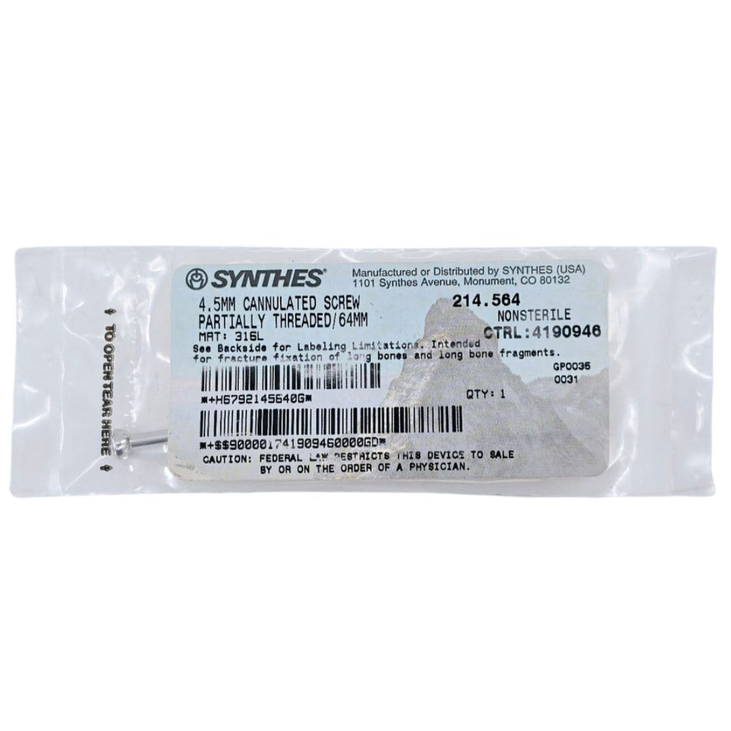 Synthes 214.564 4.5mm Cannulated Screw Partially Threaded/64mm