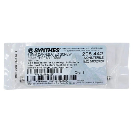 Synthes 208.442 6.5mm Cannulated Screw 32mm Thread 100mm Synthes