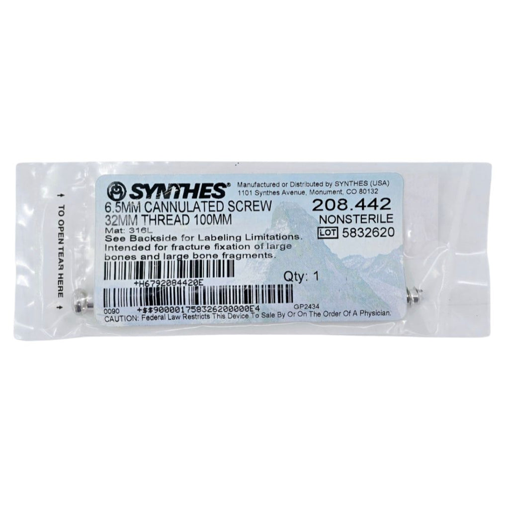 Synthes 208.442 6.5mm Cannulated Screw 32mm Thread 100mm