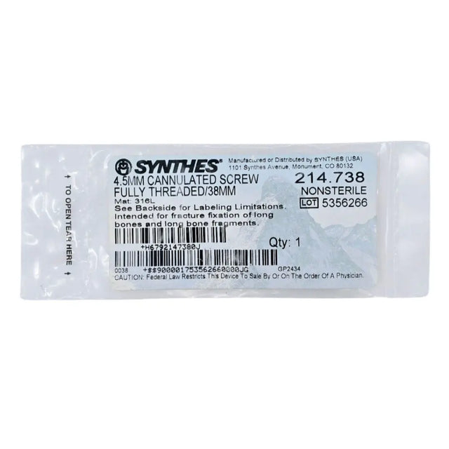 Synthes 214.738 4.5mm Cannulated Screw Fully Threaded/38mm Synthes