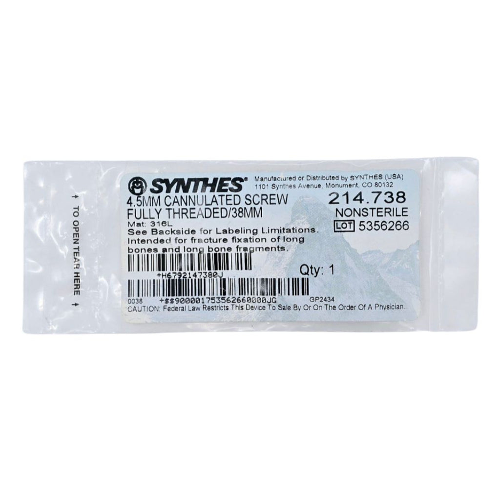 Synthes 214.738 4.5mm Cannulated Screw Fully Threaded/38mm