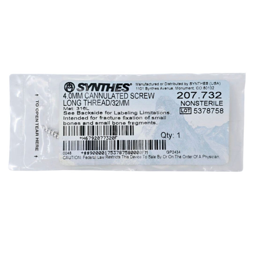 Synthes 207.732 4.0mm Cannulated Screw Long Thread/32mm