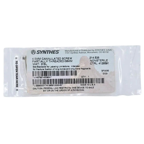 Synthes 214.538 4.5mm Cannulated Screw Partially Threaded/38mm Synthes
