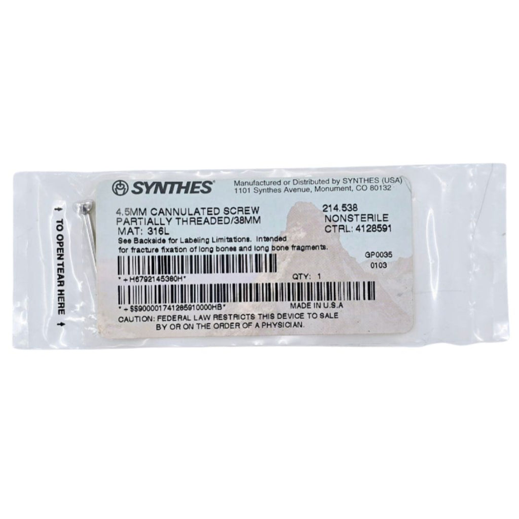 Synthes 214.538 4.5mm Cannulated Screw Partially Threaded/38mm