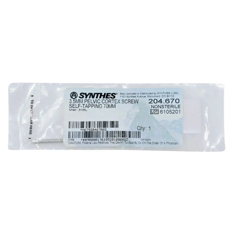Synthes 204.670 3.5mm Pelvic Cortex Screw Self-Tapping 70mm Synthes