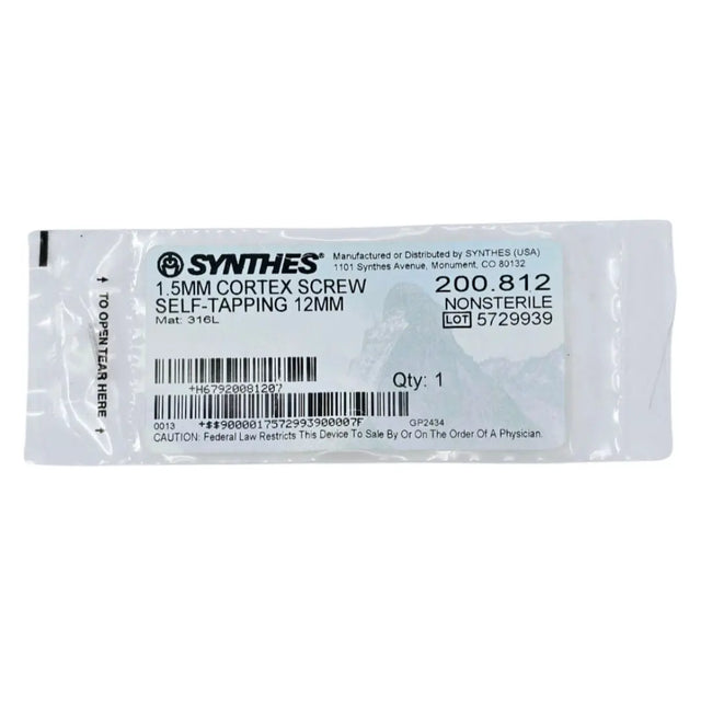 Synthes 200.812 1.5mm Cortex Screw Self-Tapping 12mm Synthes