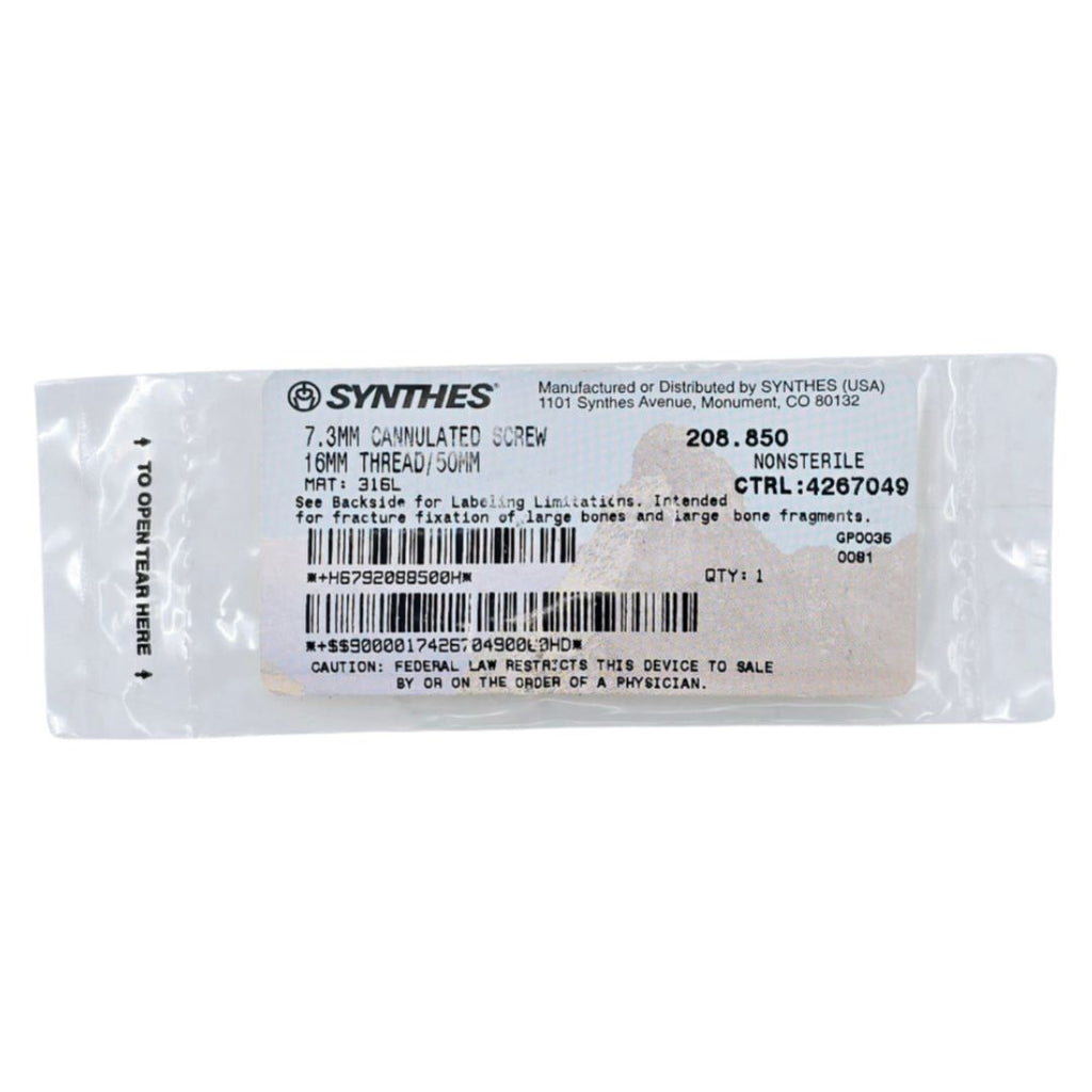 Synthes 208.850 7.3mm Cannulated Screw 16mm Thread/50mm