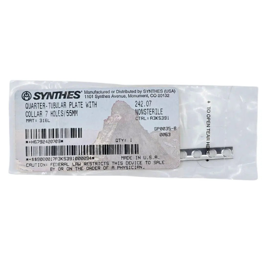 Synthes 242.07 Quarter-Tubular Plate w/ Collar 7 Holes/55mm Synthes